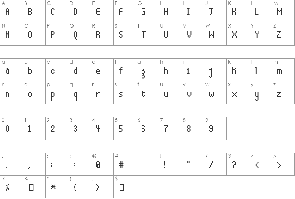 13pxbus font character map preview