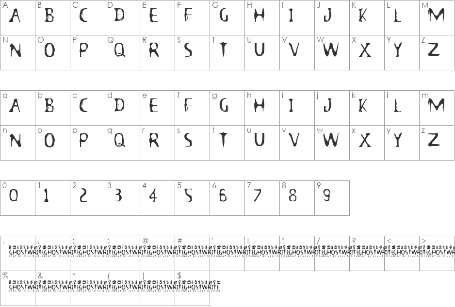 13th Ghostwrite font character map preview