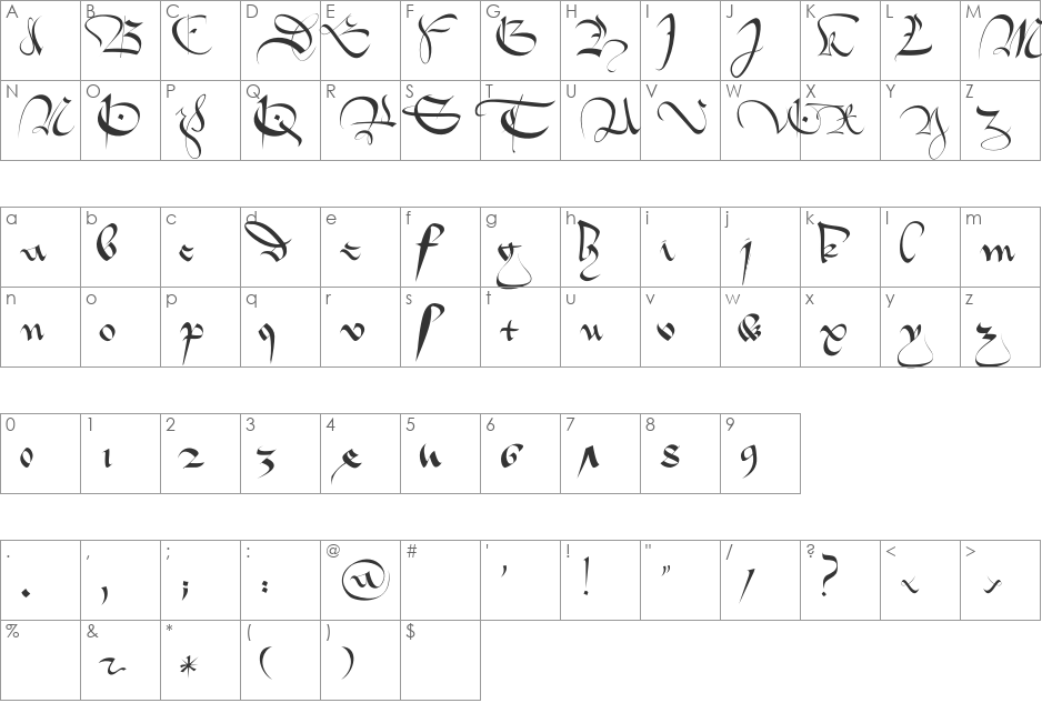 1413 Cursive font character map preview