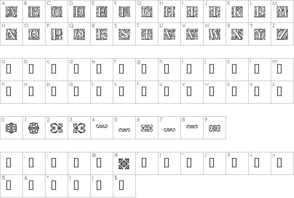 1550_Arabesques font character map preview