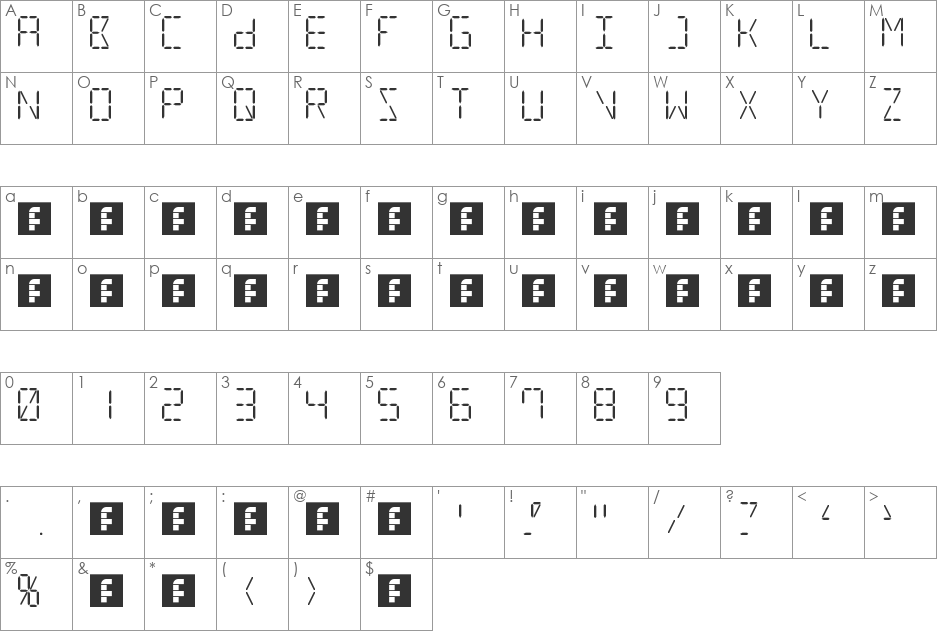 16SEG-like font character map preview