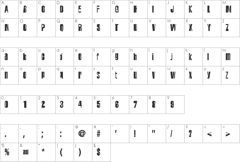 Black Distorted font character map preview
