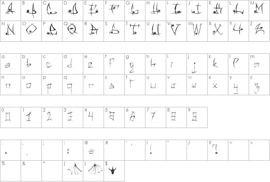 Black Dragon font character map preview