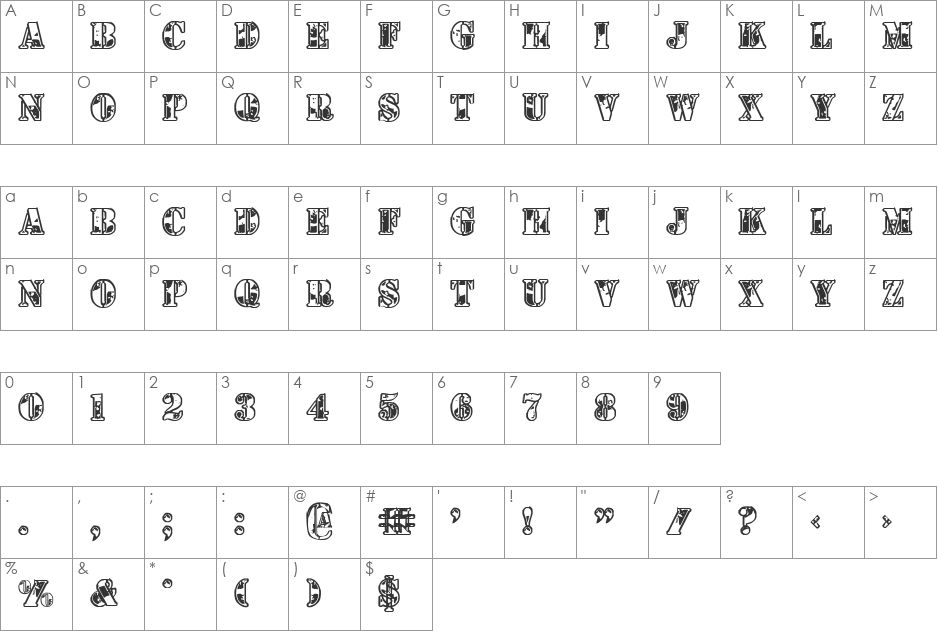 1st Cav font character map preview