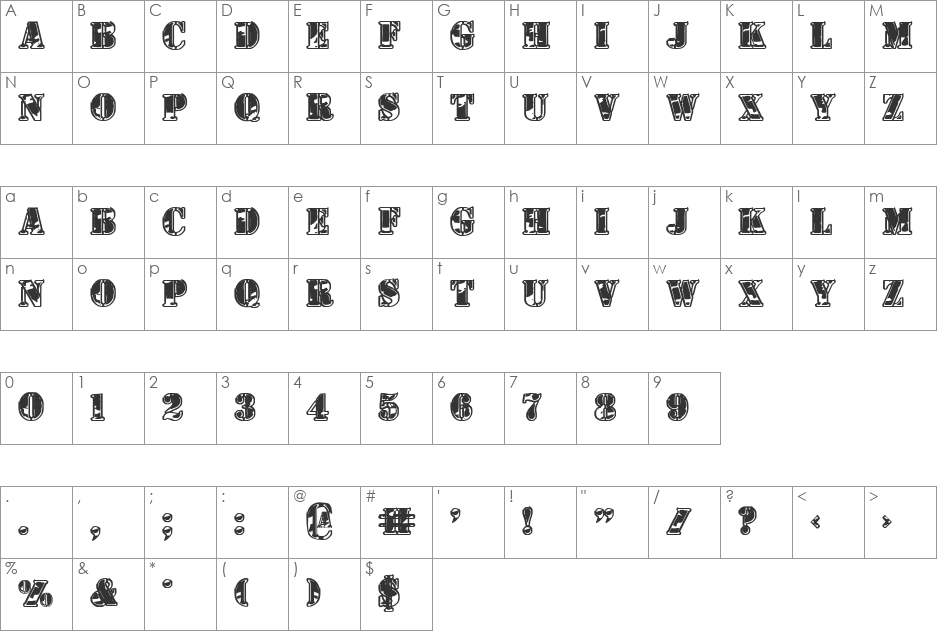 1st Cav II font character map preview