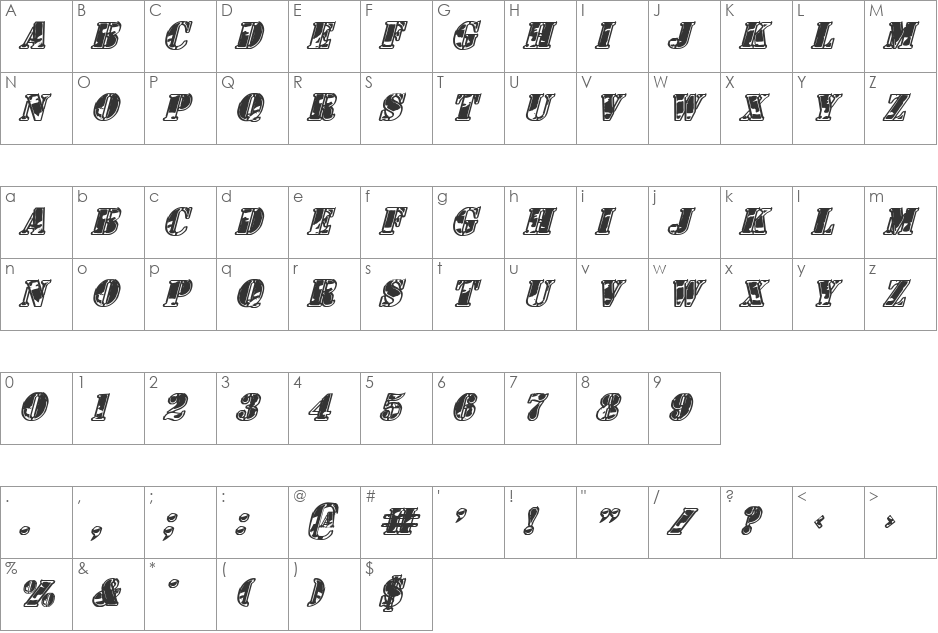 1st Cav II Italic font character map preview