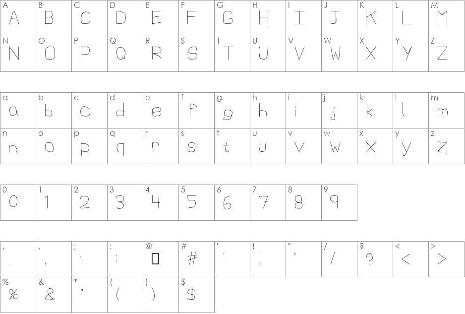 1st Handwritten font character map preview
