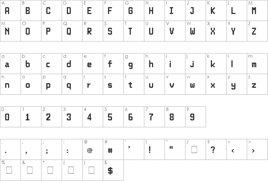 1st Sortie font character map preview