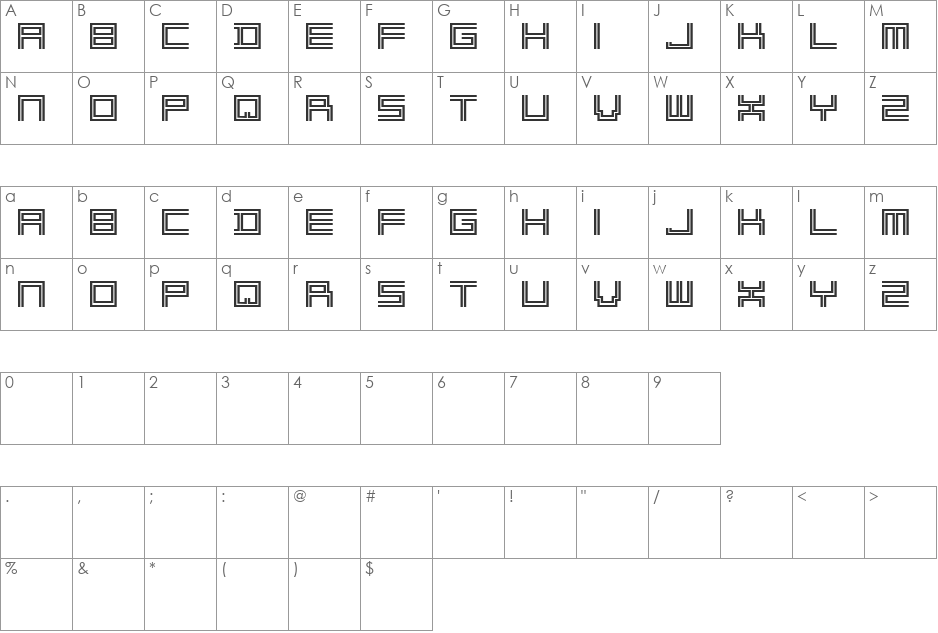 2 Lines font character map preview