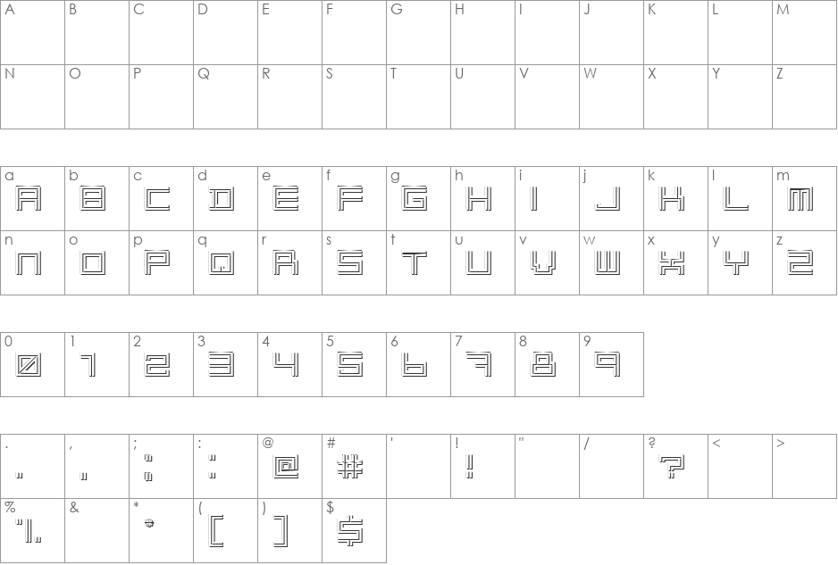 2 Lines shadow font character map preview