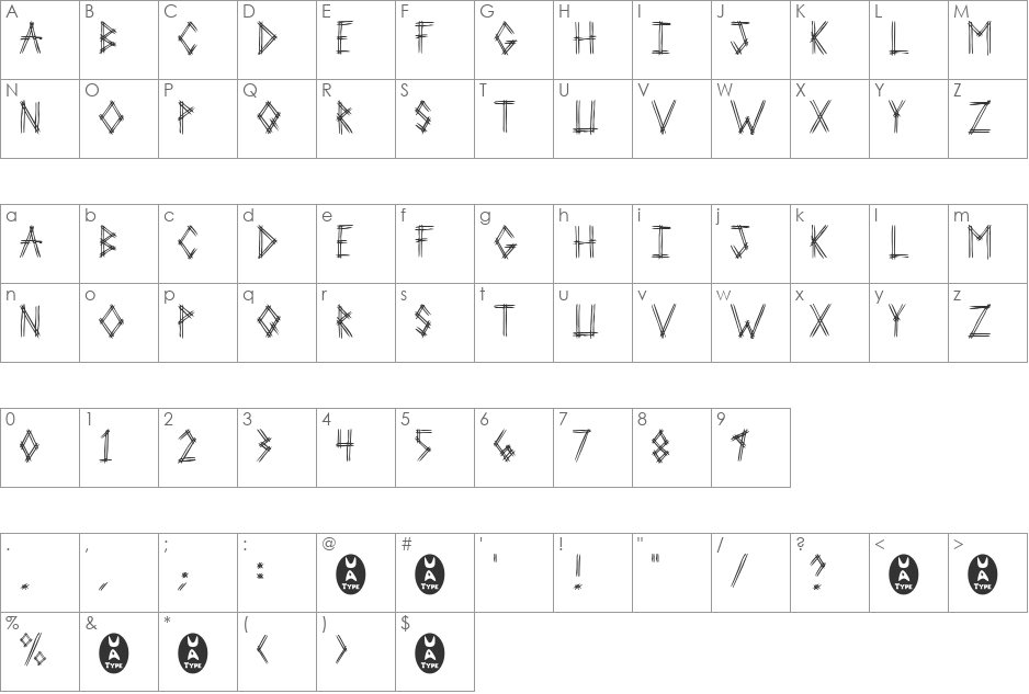 2 Prong Tree font character map preview