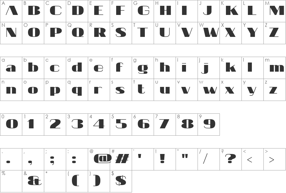 20 db font character map preview