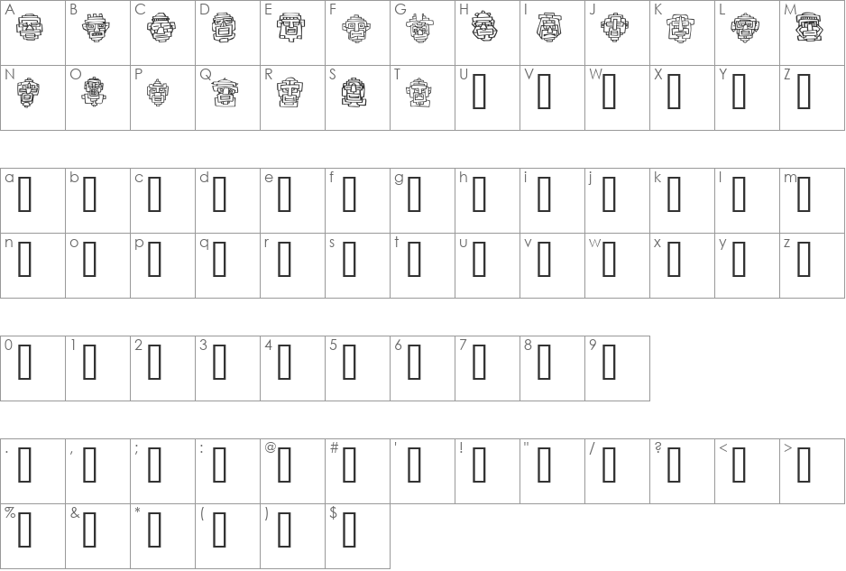 20 Faces.ttf font character map preview