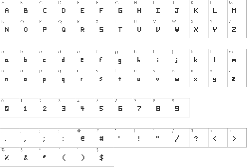 20Pixels font character map preview