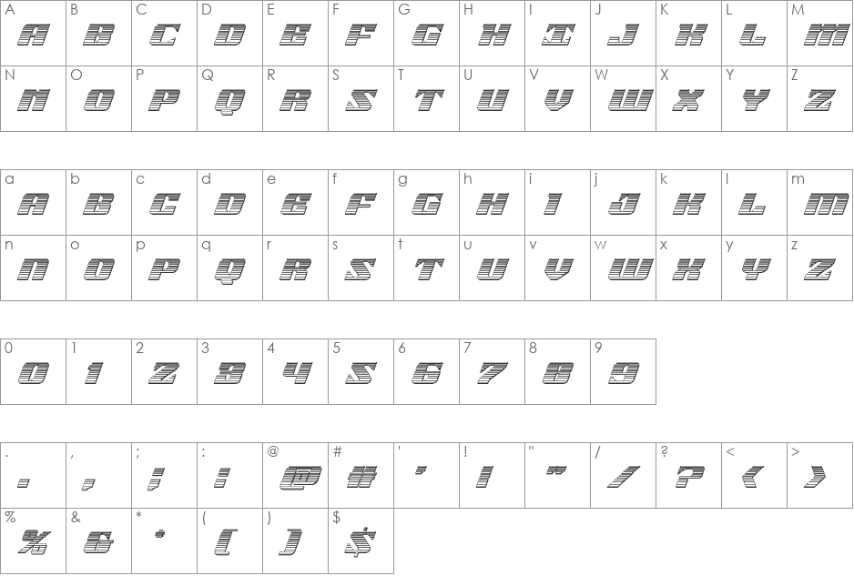 21 Gun Salute Chrome font character map preview