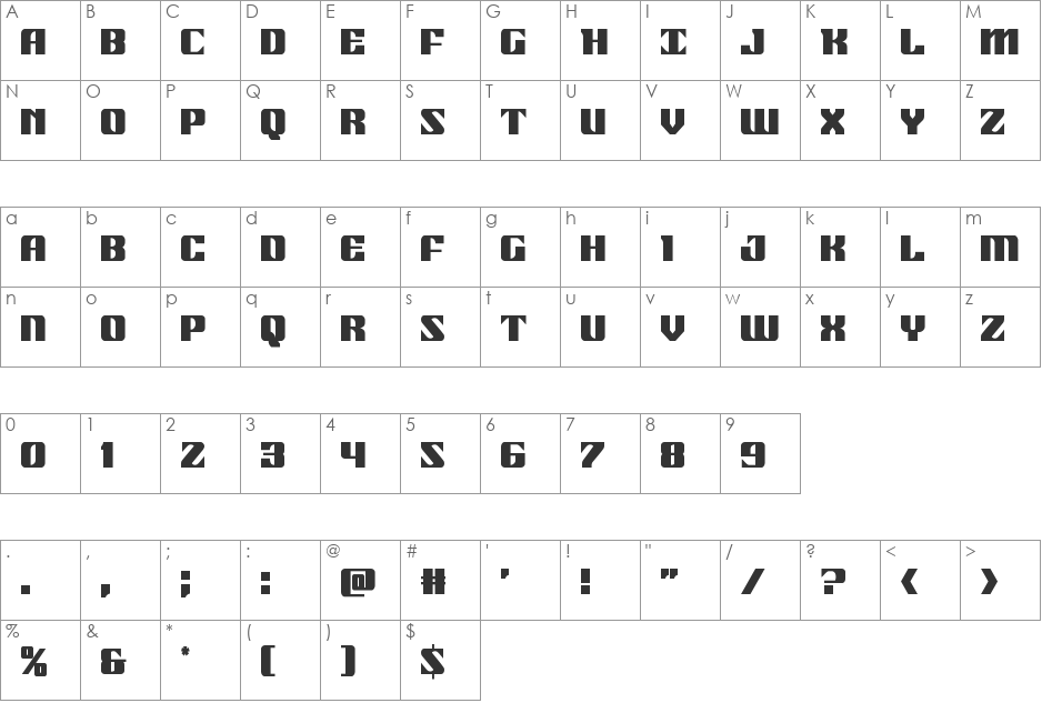 21 Gun Salute Condensed font character map preview
