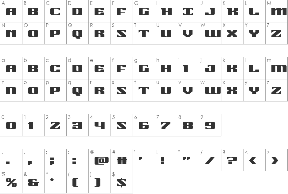 21 Gun Salute Expanded font character map preview