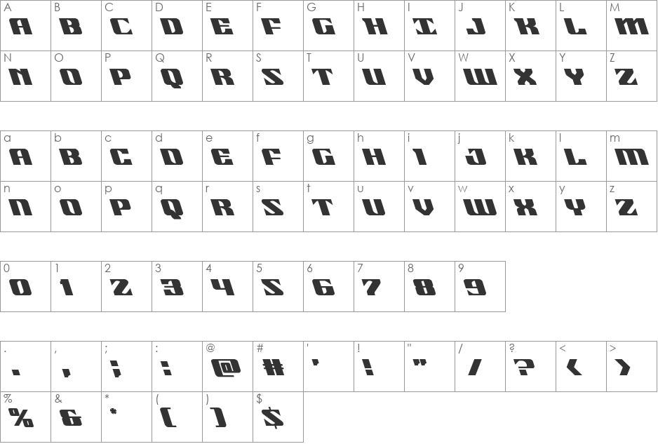 21 Gun Salute Leftalic font character map preview