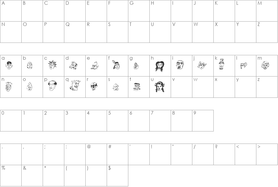 21 Heads font character map preview