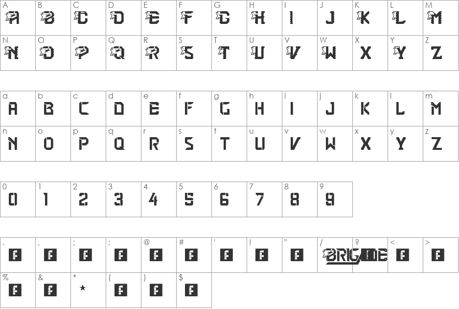 2nd Brigade font character map preview