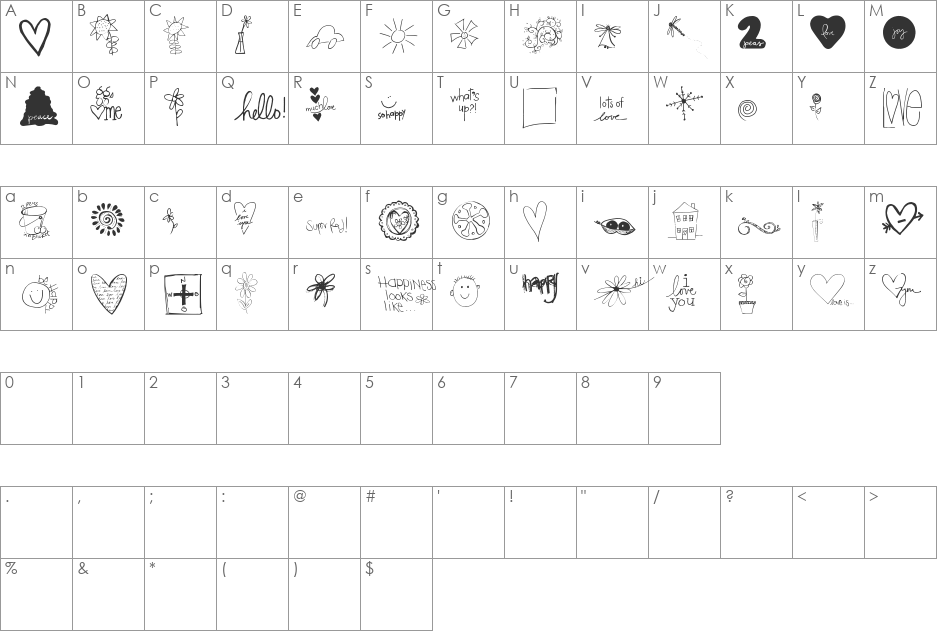 2Peas Garden Girl Dingbats font character map preview