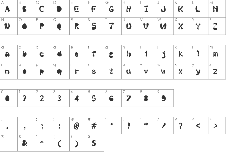 Black ink font character map preview