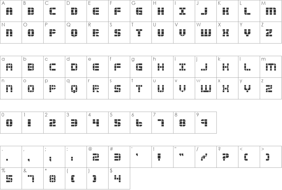 2Tech font character map preview