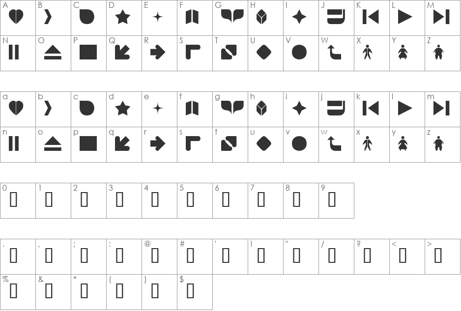 2TheLeft Dingbats font character map preview