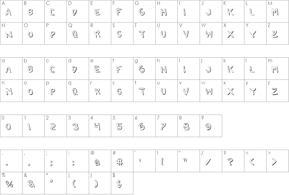 2Toon Shadow font character map preview