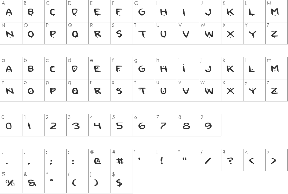 2Toon2 Expanded font character map preview