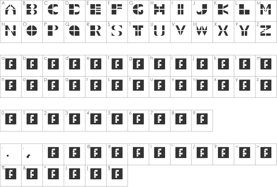 2x2 letters font character map preview