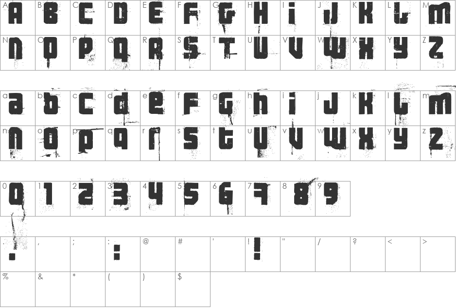 3 theHard way RMX font character map preview