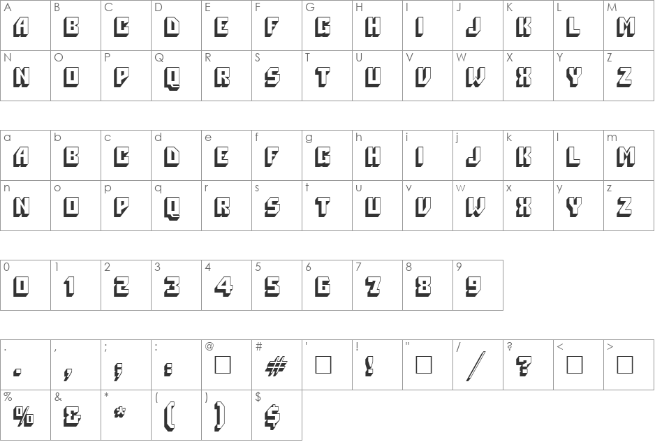 3-DFlattop font character map preview