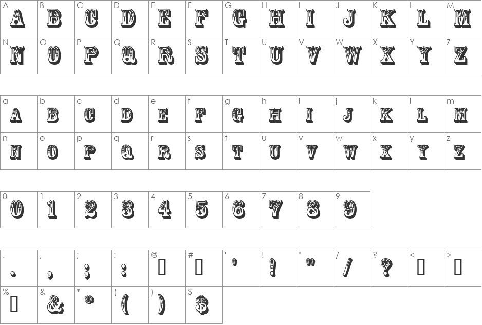 3-DGoldRush font character map preview