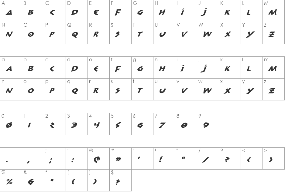300 Trojans Expanded Italic font character map preview