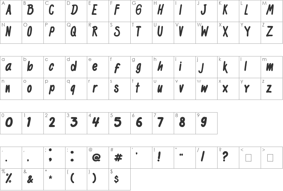 Black Kids font character map preview