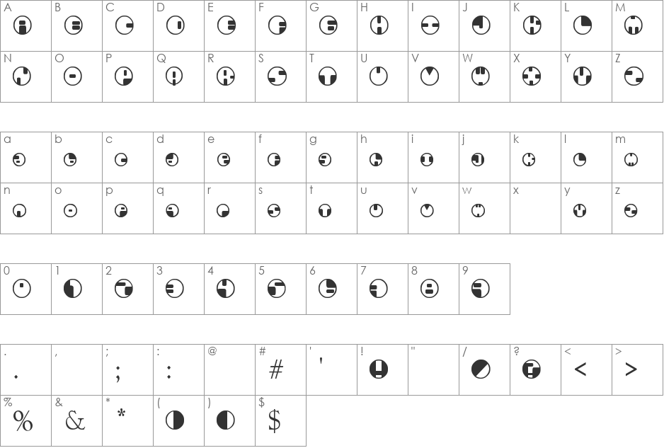 360 Techno font character map preview