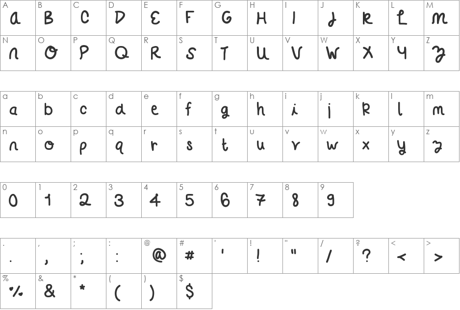 365Letters font character map preview