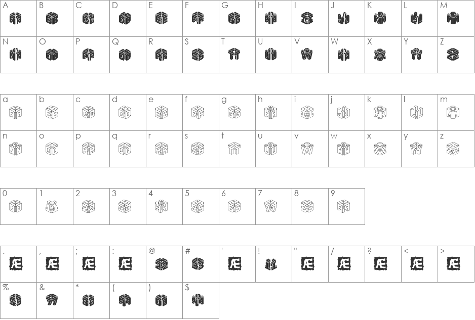 3D LET BRK font character map preview