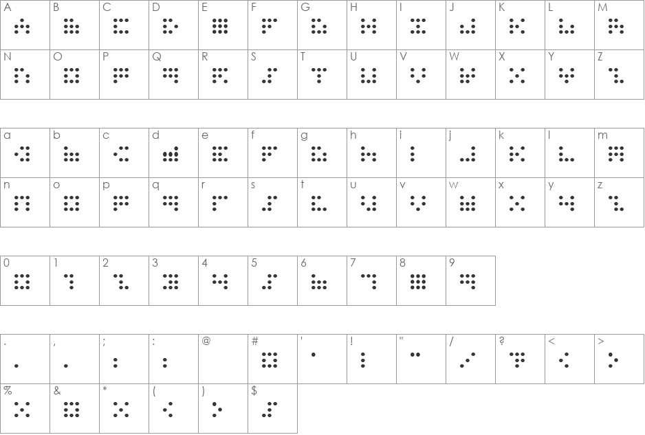 3x3 dots Outline font character map preview