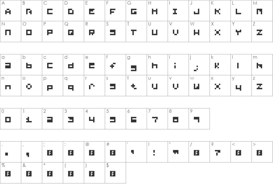 4 by 4 font character map preview
