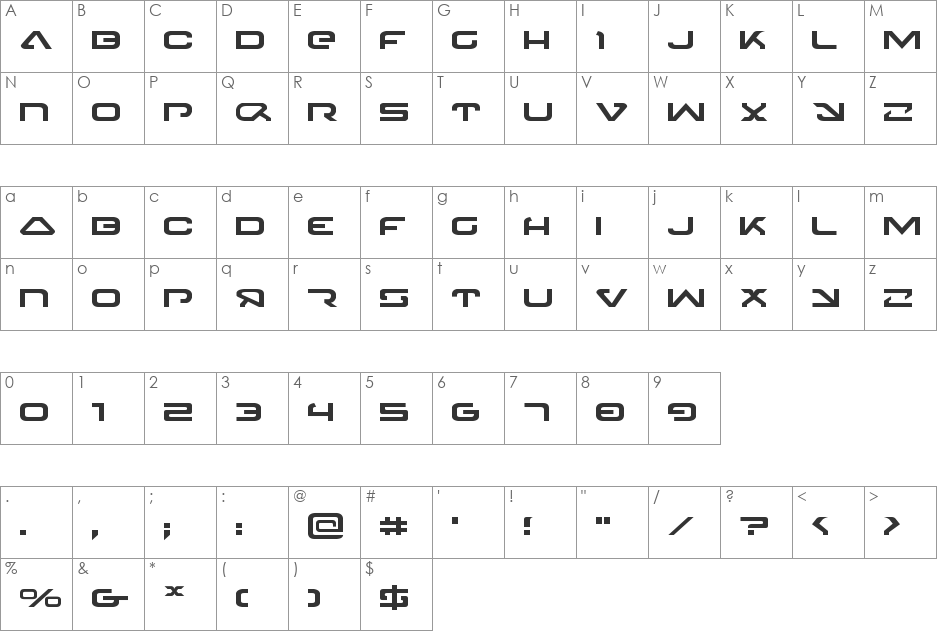 4114 Blaster font character map preview