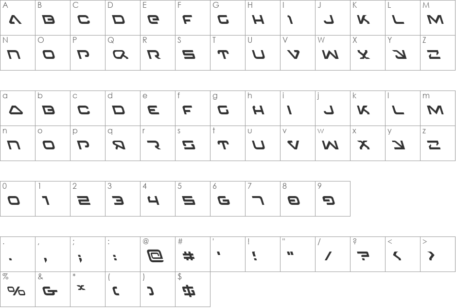 4114 Blaster Leftalic font character map preview