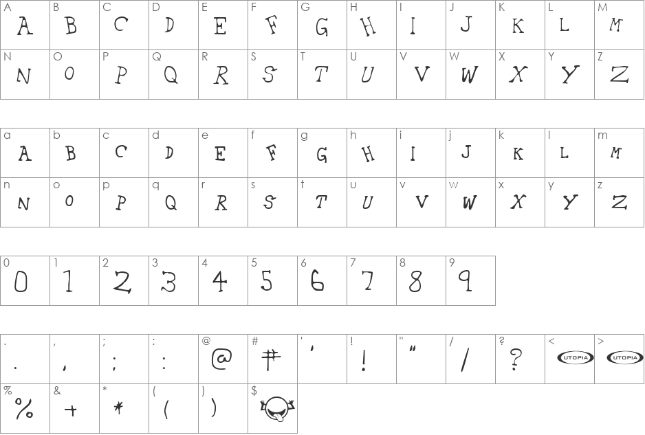 42 Emancipated font character map preview
