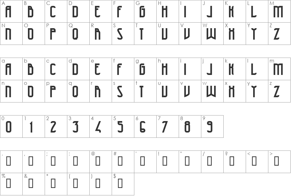 47 font character map preview