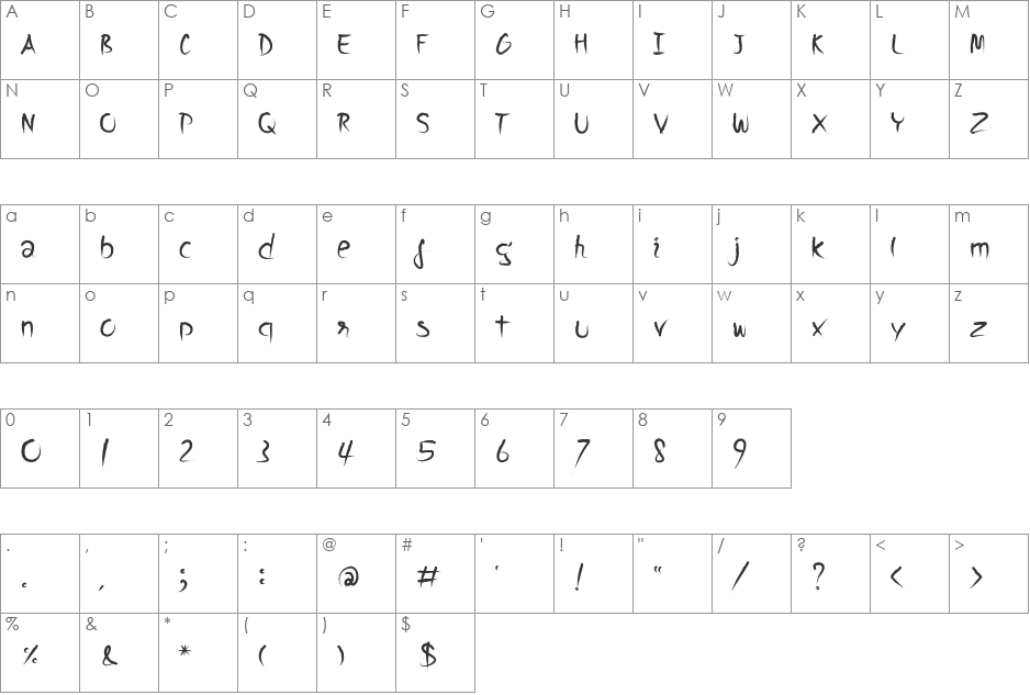 4711_AtNoon_ChineseBrush font character map preview