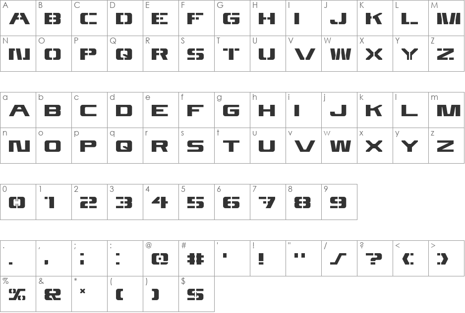 4KSTNCL font character map preview