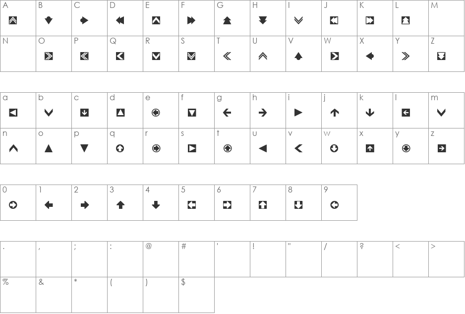 4rrows font character map preview