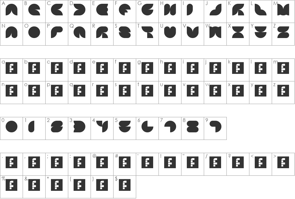 4X4 curves font character map preview