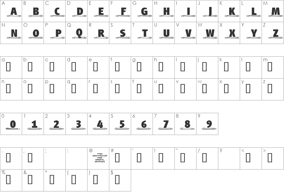 4YEOschool font character map preview